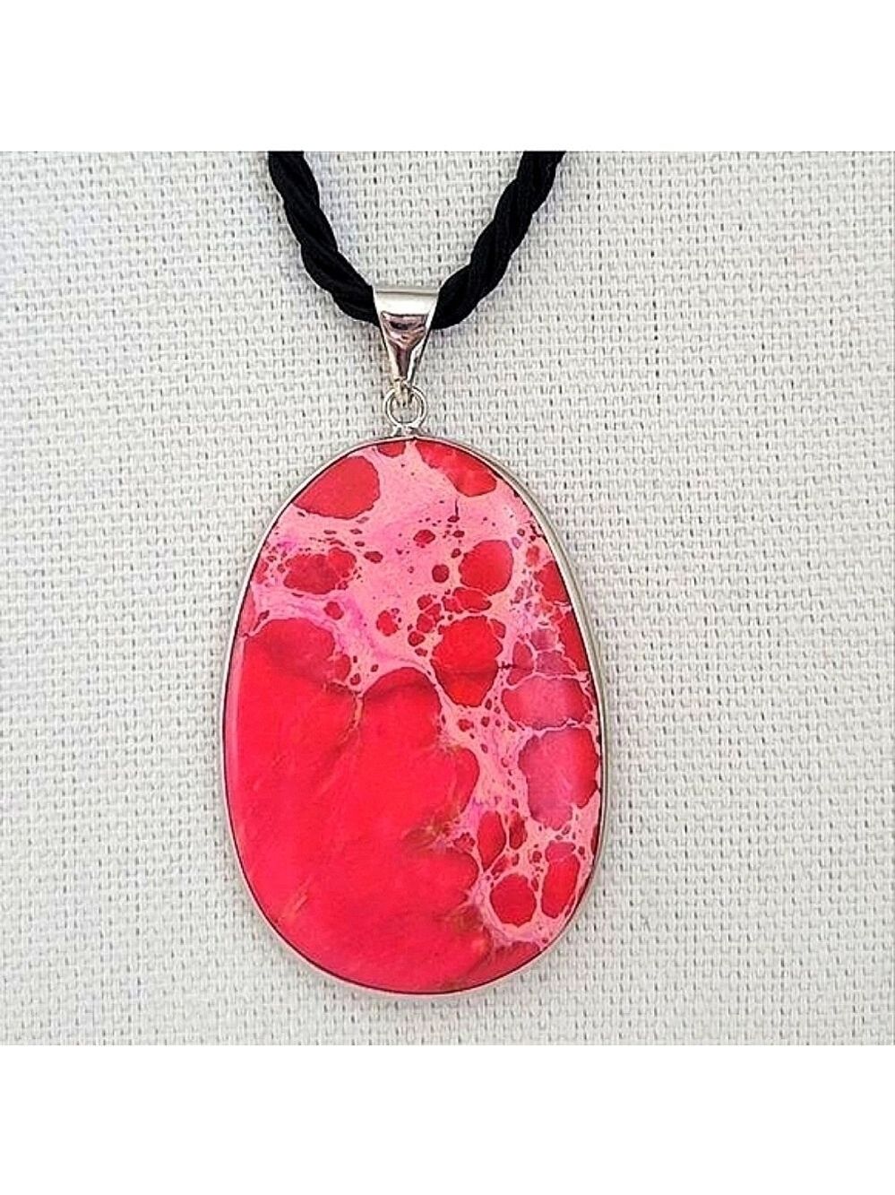Pendant Silver Tone Fuschia Pink Stone Pendant #0191